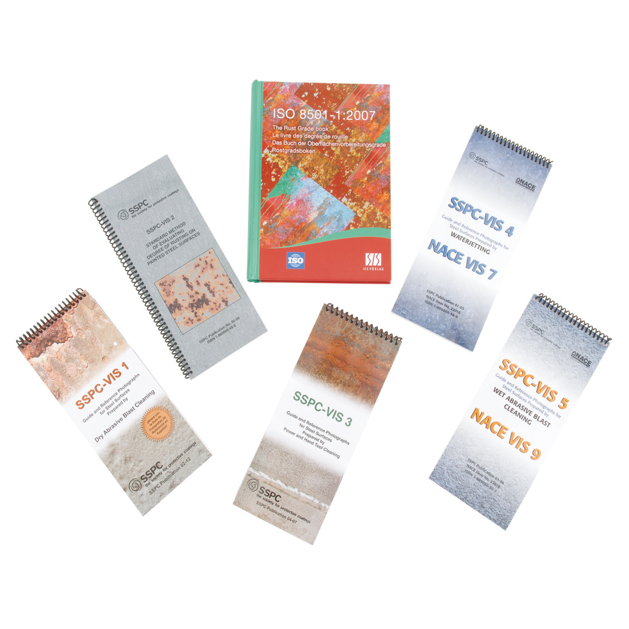 Six pieces of literatures on the Pictorial Surface Standards spread out evenly