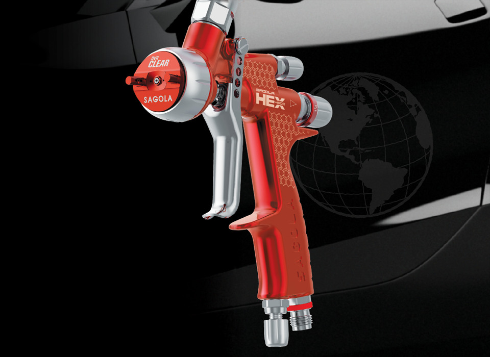Sagola 4600 HEX Spray Gun - Ultra-fine atomization and less overspray for an industry leading transfer efficiency