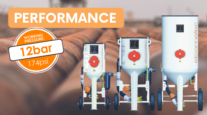 Elcometer Performance blast pots have a maximum working pressure of 12bar