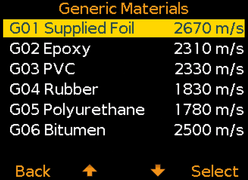 Elcometer 500 Concrete Coating Thickness Gauge - Material Library Screen