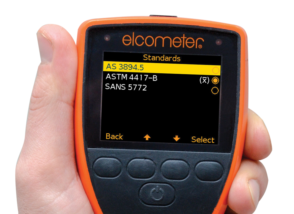 Standards Mode Screen on the Elcometer 224 Surface Profile Gauge